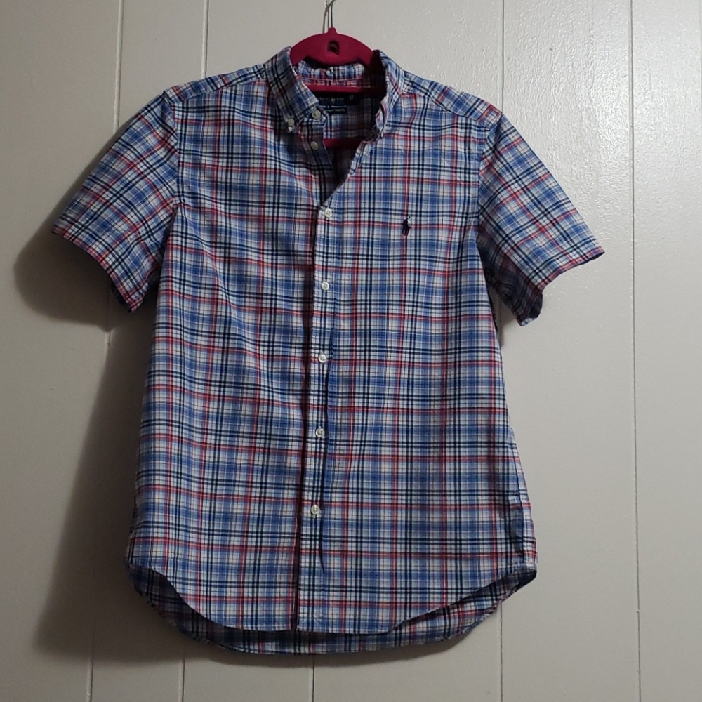 Blue plaid boy's polo shirt